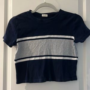 Brandy Melville John Galt Navy Gray White Stripe Short Sleeve Cropped Tee